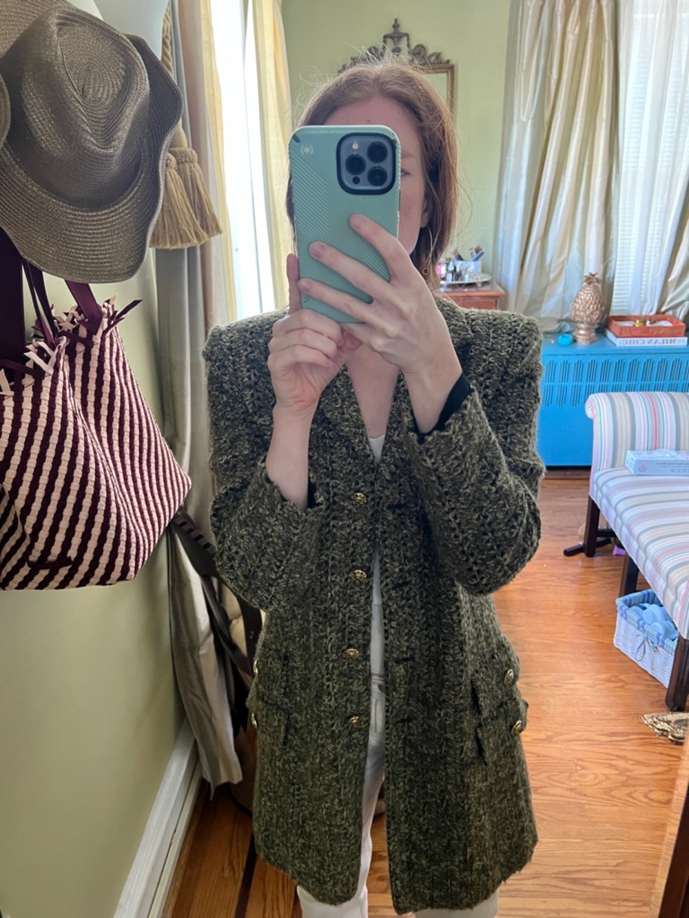 St John Couture beautiful wool olive green coat